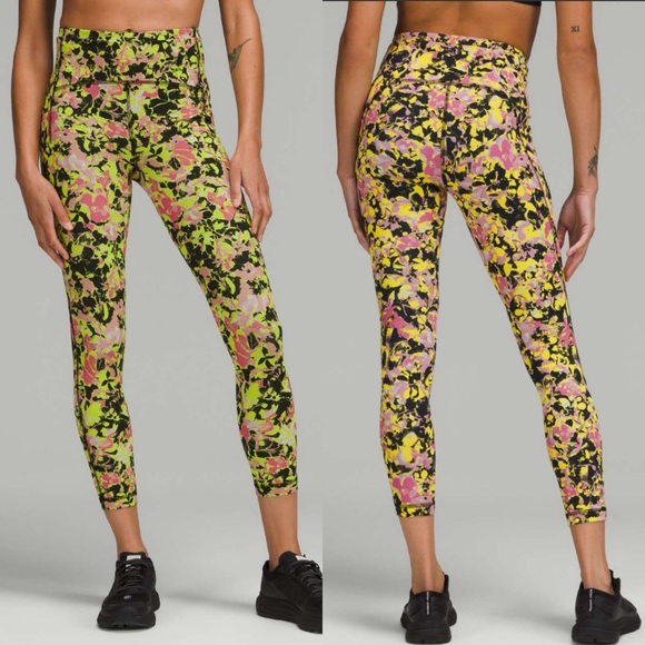 Lululemon Swift Speed High Rise Tight 25" Inflect Floral Highlight Yellow Multi - Picture 1 of 7